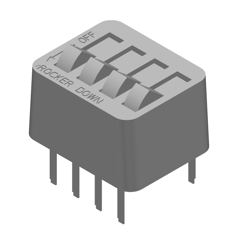 DIP Switch, SPST, 4 Pos, 1A 40VDC, Rocker, Thru-Hole, PC Pins