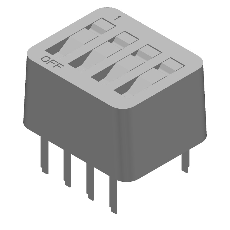 4 Posn Rotary DIP Switch, SPST, 1A, Gold Contact, Through Hole