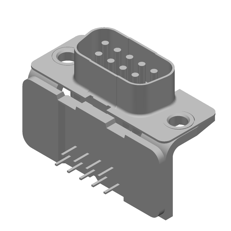 9 Pos D-Sub Connector, Male, Right Angle, Signal, Gold/Tin Plated