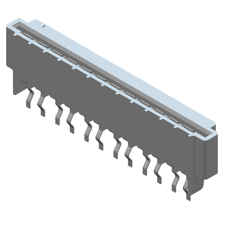 12 Pos FFC/FPC ZIF Conn, 2.54mm Pitch, Solder ST, Thru-Hole
