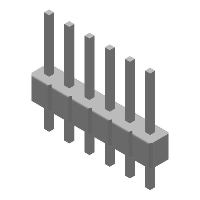 6P 2.54mm Pitch Male Pin Header, Gold, PBT, UL94 V-0, 3A