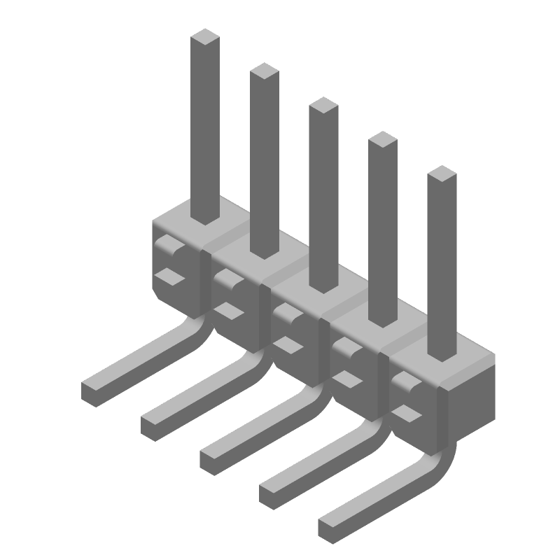 5 Pos 2.54mm RA Thru-Hole Header, Gold Contact, 3A
