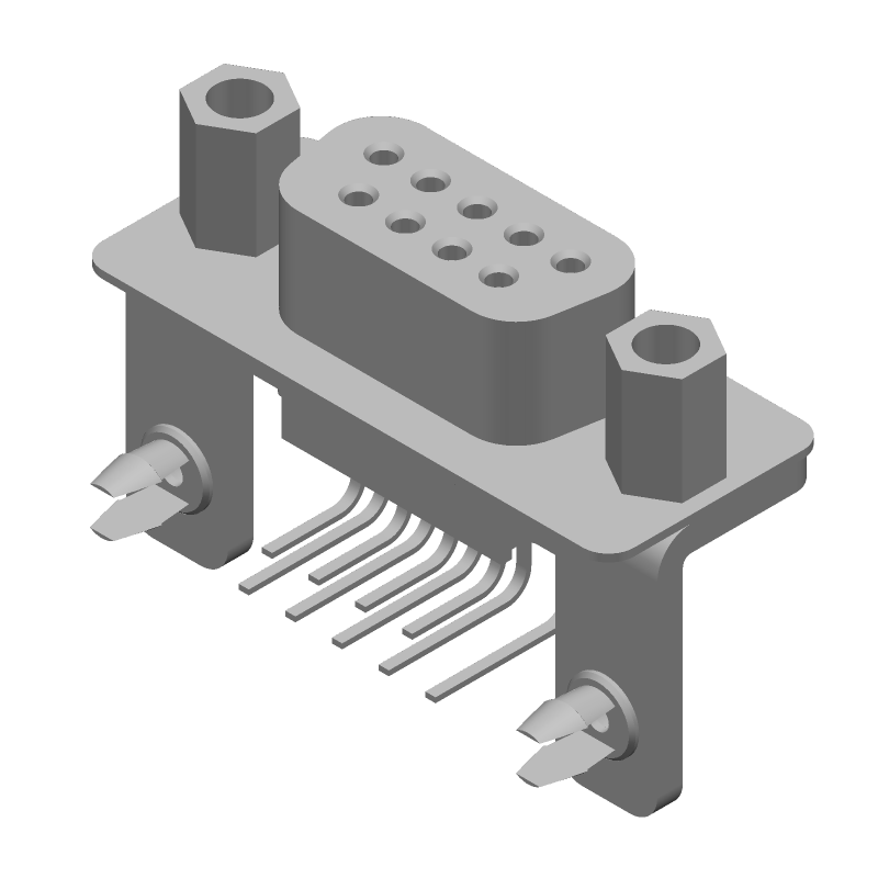 9 Pos D-Sub Receptacle, Right Angle, Metal Shell, Gold/Tin Contacts