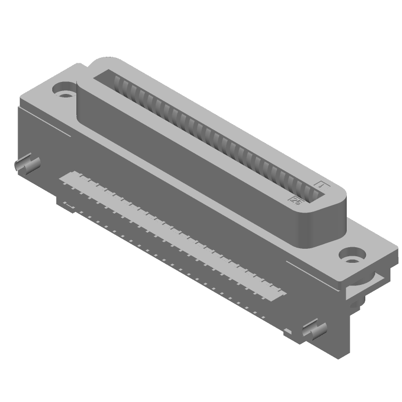 50 Pos 2.16mm RA Solder Thru-Hole Connector, Female, Shielded