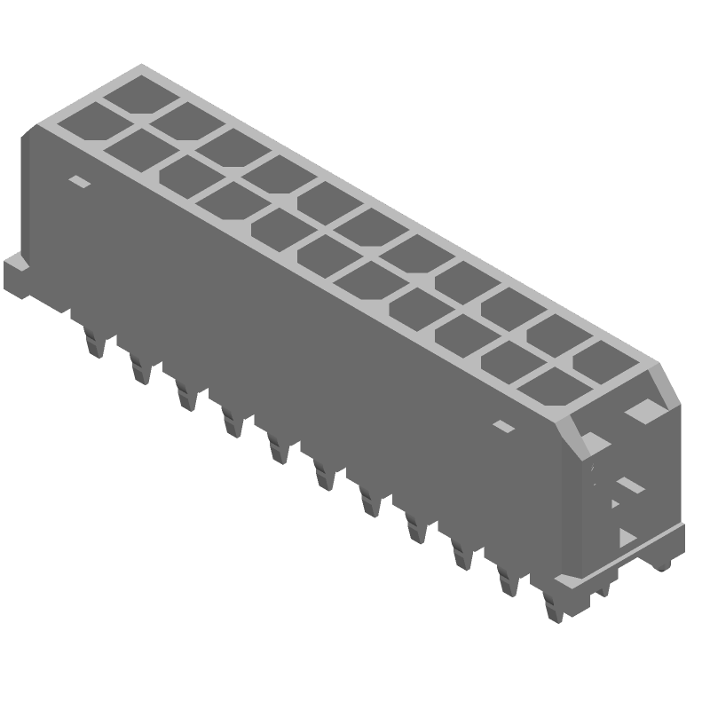 22 Pos Power Connector, 250V, 5A, Gold/Tin Plated, Through Hole