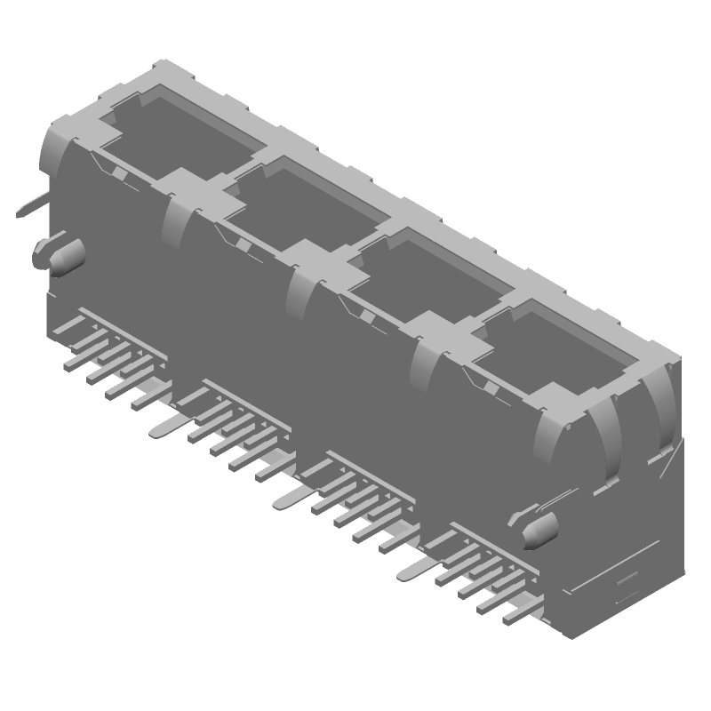 RJ11 Connector, 4 Port, 32 Pos, Right Angle, Thru-Hole, Shielded