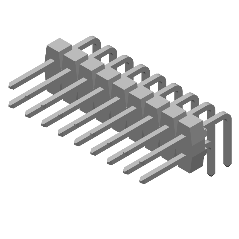 18 Pos 2.54mm RA Solder Header, Gold Plated Brass Pins