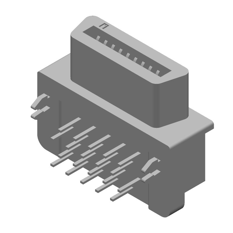 20 Pos RA SCSI Connector, 1A, Gold/Tin, Thru-Hole, 0.05" Pitch