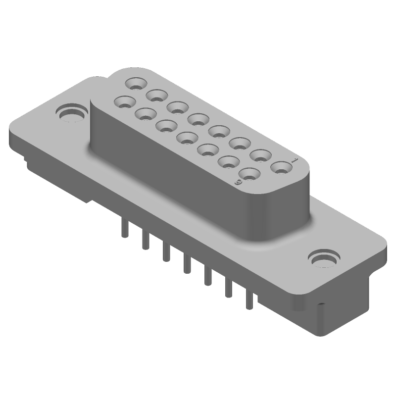 15 Pos D-Sub Connector, Female, Straight, Solder, Shielded, UL