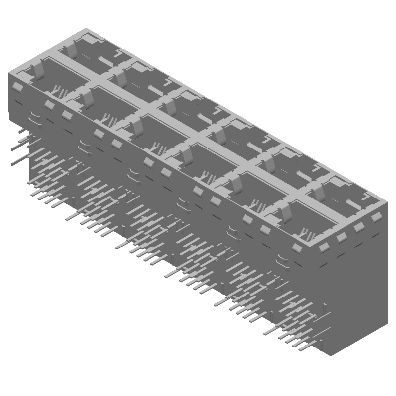 RJ11 Connector, 12 Port, 96 Pos, Shielded, Press-Fit, RA