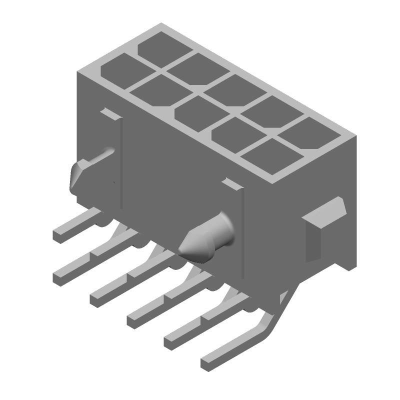 10 Pos Rectangular Connector, Wire-to-Board, 5A, Gold/Tin, Right Angle