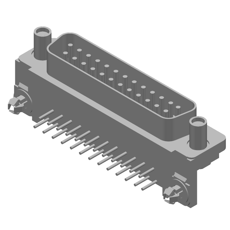 25 Pos D-Sub RA Plug, Shielded, Gold/Tin Plated, Through Hole