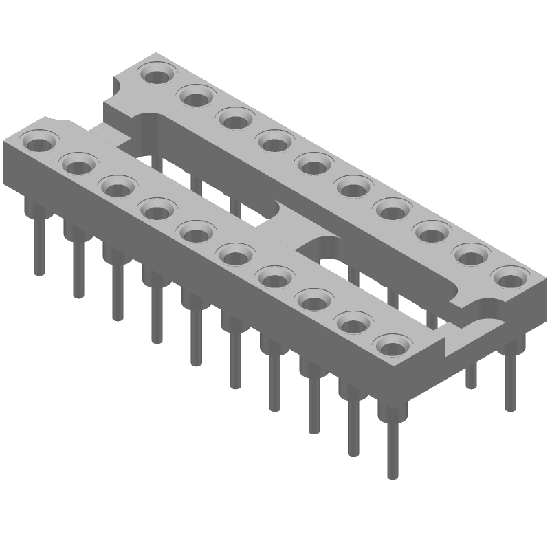 20-Pos DIP IC Socket, Gold Contact, Through Hole, 3A