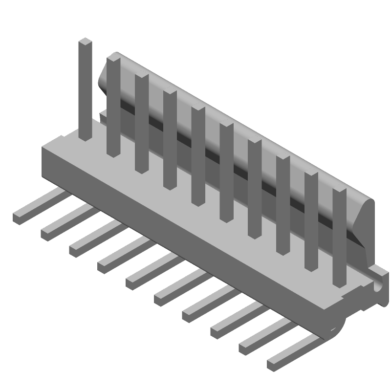 10 Pos 2.54mm RA Solder Header, 5A, Gold Contact