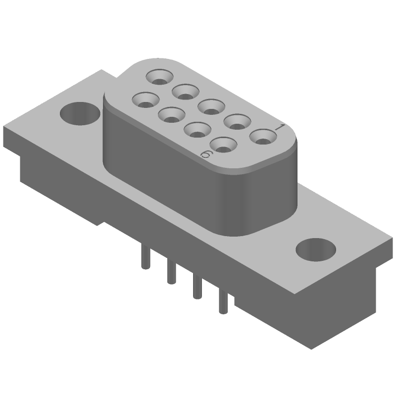 9 Pos D-Sub Connector, Female, Signal, Straight, Through Hole, Gold/Tin/Lead