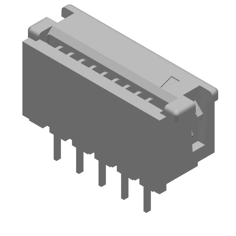 9 Pos FFC/FPC ZIF Connector, 1.27mm Pitch, Straight, Thru-Hole