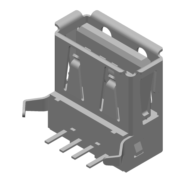 USB 2.0 Type A Receptacle, 4 Pos, RA Thru-Hole, Shielded