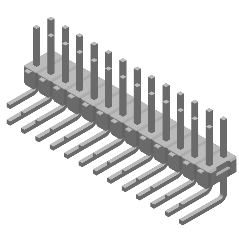 26 Pos 2.54mm RA Header, Gold, 5A, PBT, Through Hole