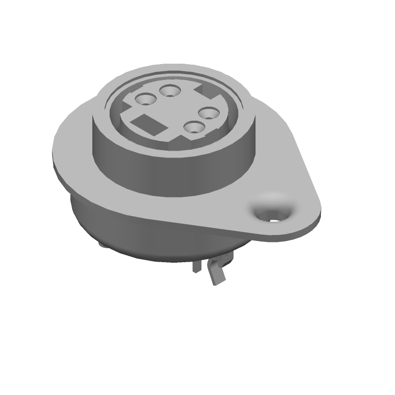 4 Pos Female Circular DIN Connector, Shielded, Solder, Thru-Hole