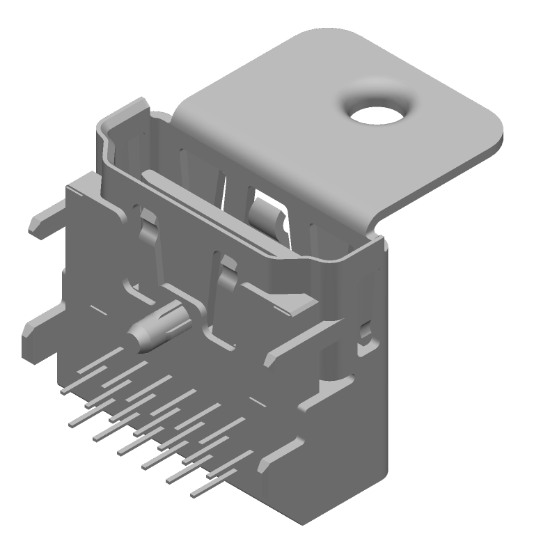 Right Angle Receptacle, 19 Pos, Signal, Gold/Tin Plated Copper Alloy