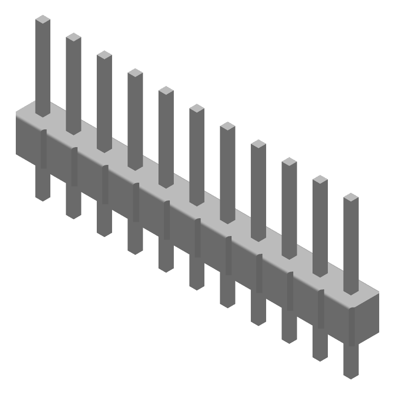 11 Pos 2.54mm Straight Unshrouded Header, Gold Contact, PBT Green