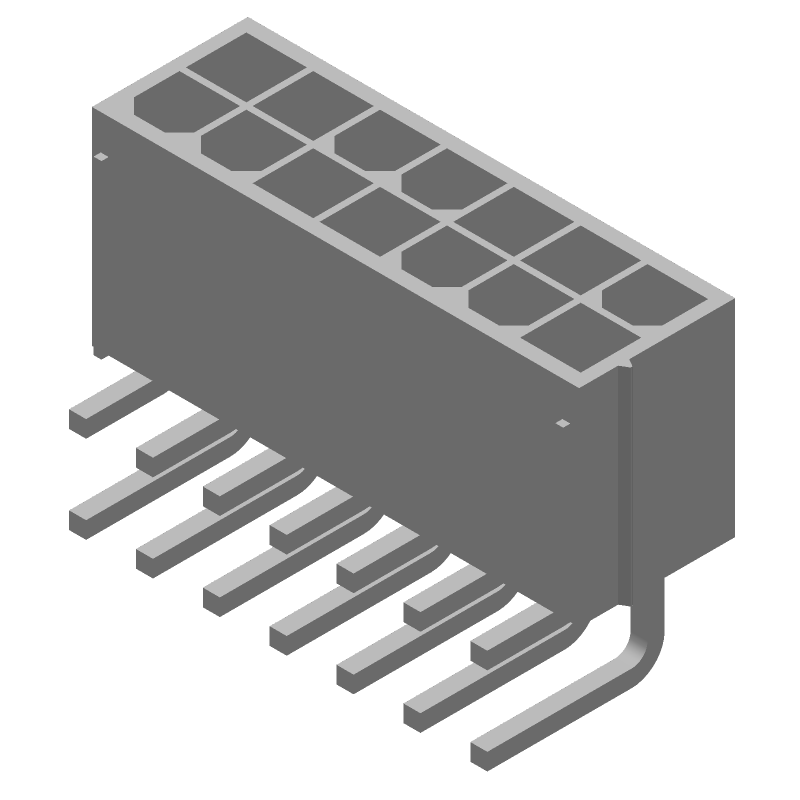 Power Connector, 14 Pos, 4.2mm Pitch, RA Solder, 9A, 600V, Male