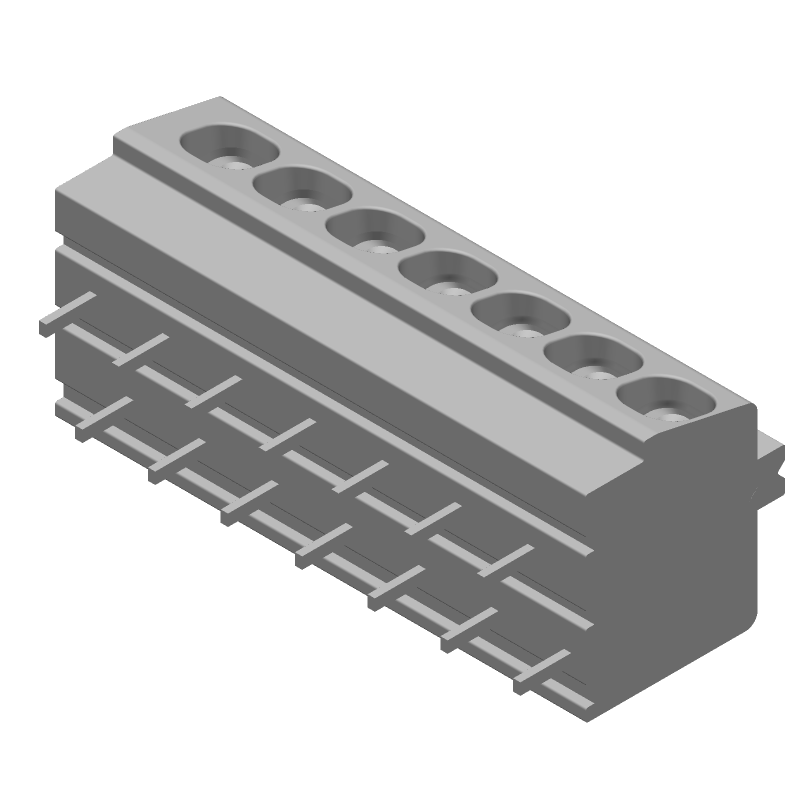 7 Pos 5mm Screwless Terminal Block, 16A, 300V, Thru-Hole