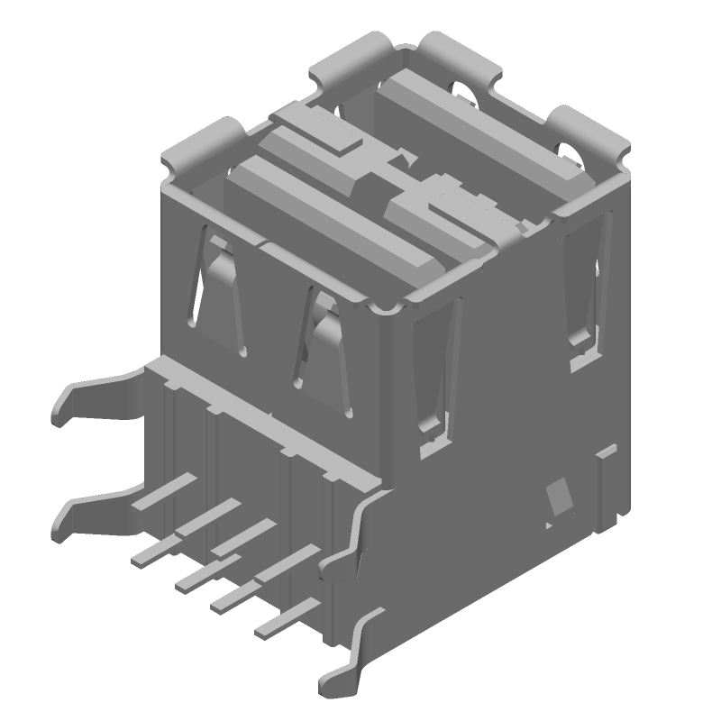 8P 2-Port RJ45 Receptacle, Right Angle, Shielded, 1A, Gold