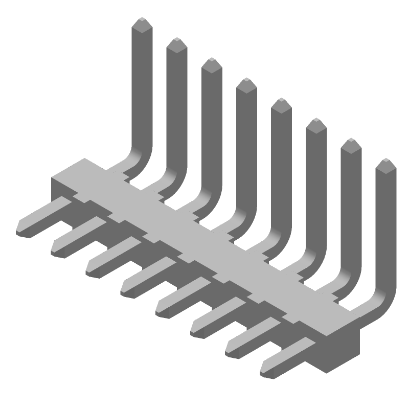 8 Pos 1 Row RA Header, 2.54mm Pitch, 4A, 250V, Gold Plated