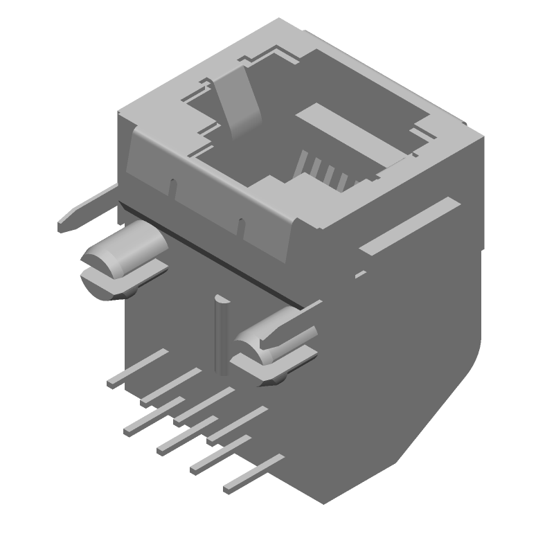 RJ11 Connector, 8 Pos, RA Solder, Shielded, 2.54mm Pitch