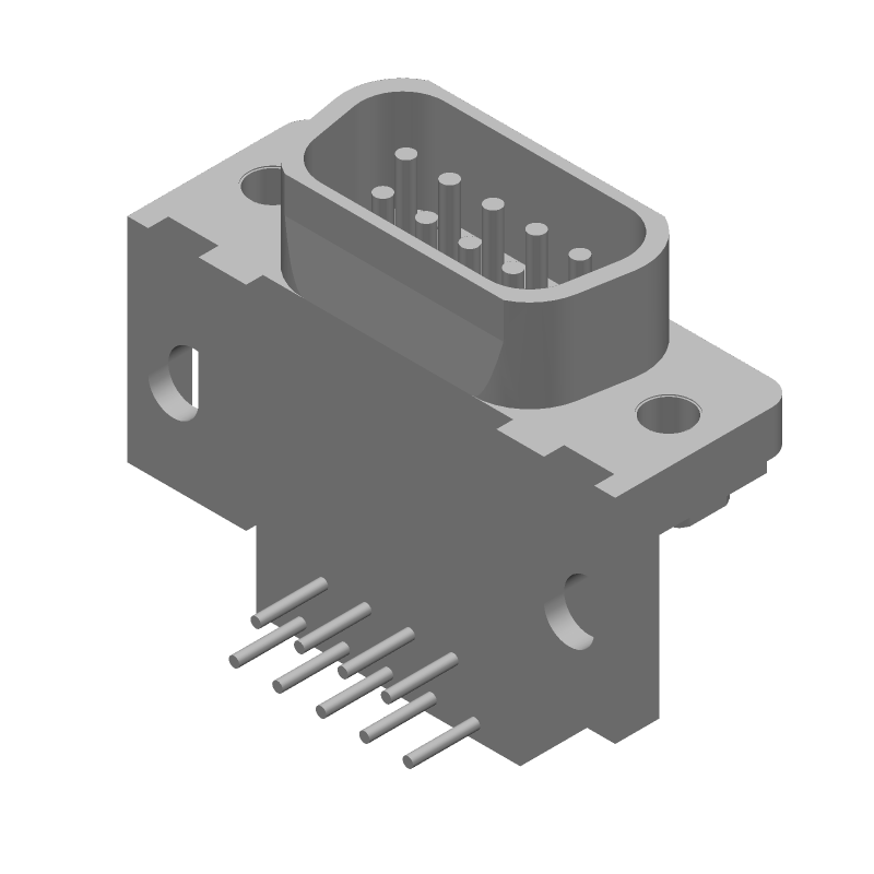 9 Pin D-Sub Connector, Male, Right Angle, Through Hole, Gold/Tin Plated