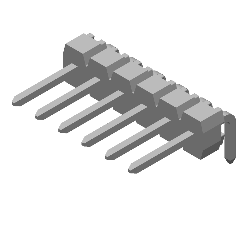 6 Pos Male RA Header, 2.54mm Pitch, 3A, 350V, Solder