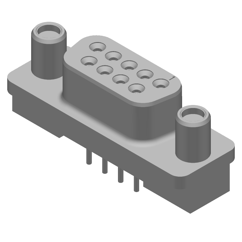 9 Pos Female D-Sub Connector, Vertical, Through Hole, Gold/Tin Plated