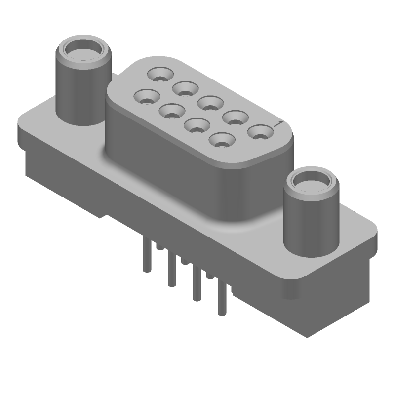 9 Pin D-Sub Connector, Vertical, Through Hole, Female, Gold/Tin Plating