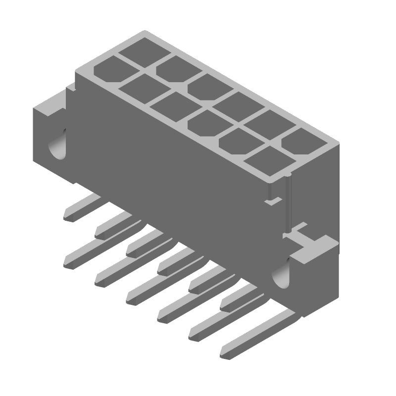 12 Pos Rectangular Power Connector, 6A, 600V, RA, Solder, Through Hole
