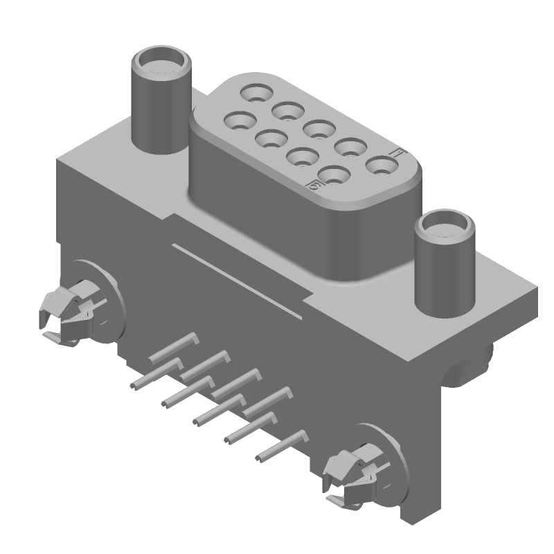 9P D-Sub RA Connector, Female, Gold/Tin, 125V, UL94 V-0