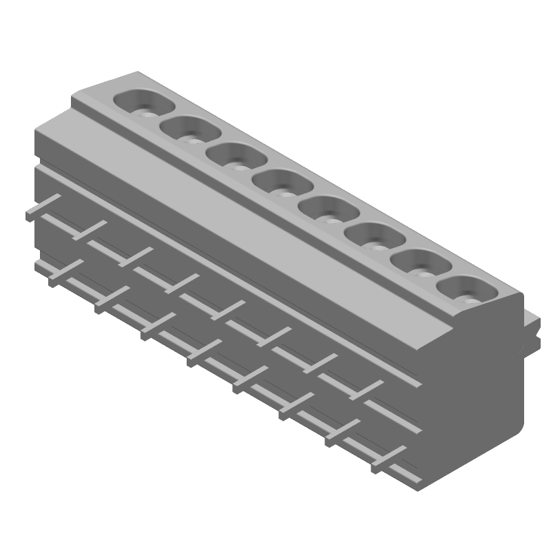 8 Pos Terminal Block, 5.08mm Pitch, 16A, 300V, Screwless, Thru-Hole