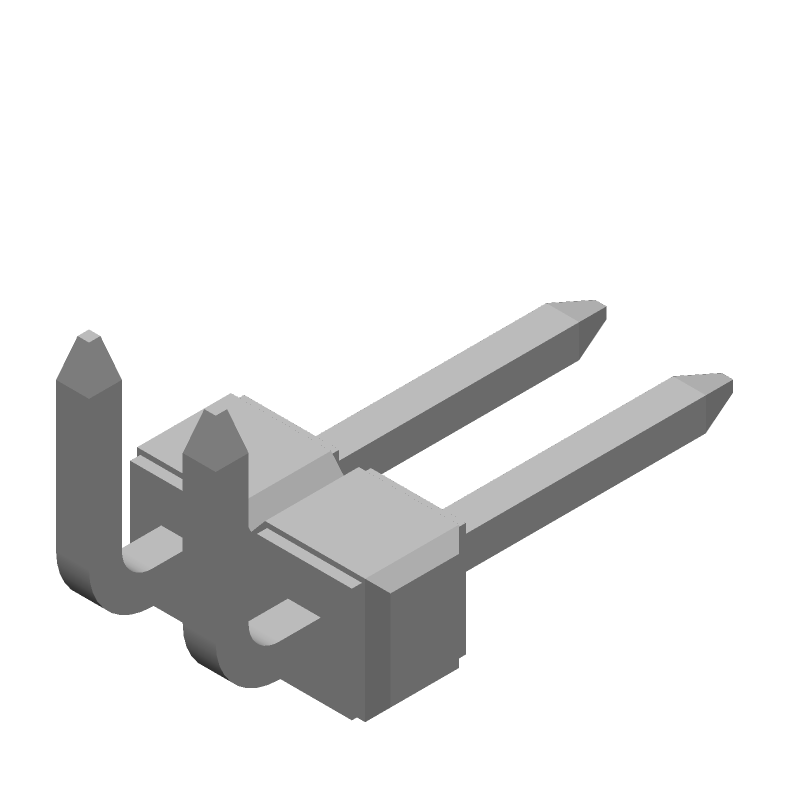 2-Pos Male Header, 2.54mm Pitch, Right Angle, Through Hole