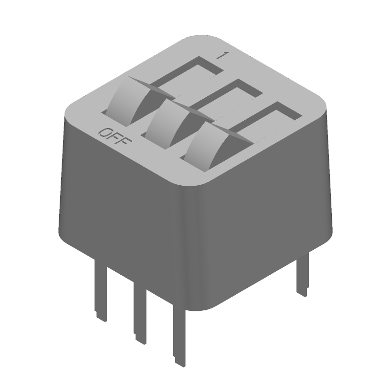 3 Pos Rotary DIP Switch, Rocker Actuator, Gold Contacts, 1A, 40VDC