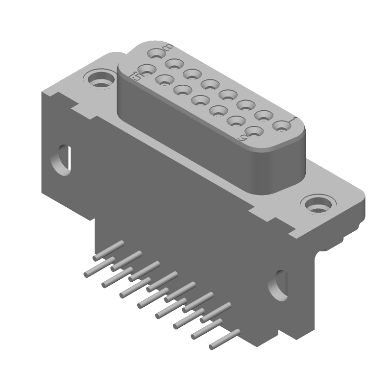 15 Pos D-Sub RA Receptacle, 6A, 125V, Gold/Tin, Plastic