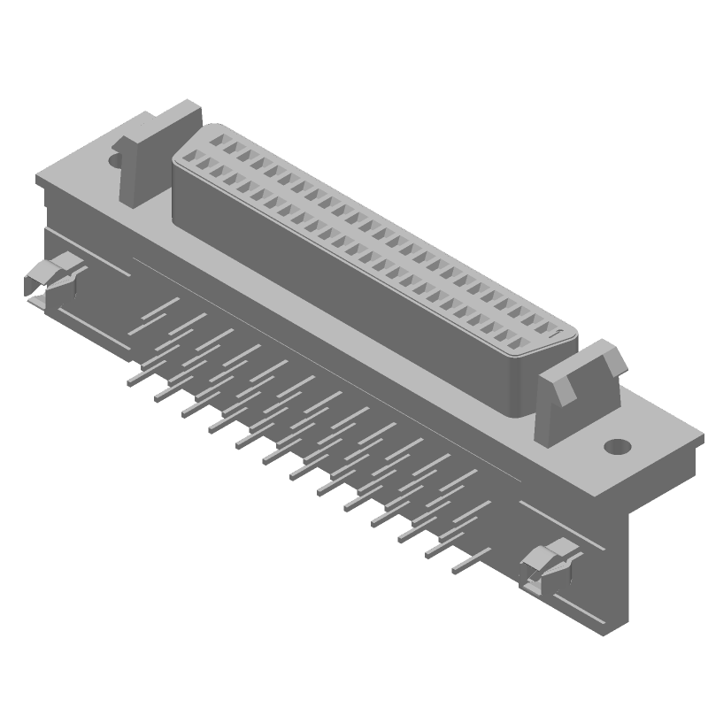 50 Pos 2 Row RA RCPT, Shielded, Gold/Bronze, TH/Edge Mount