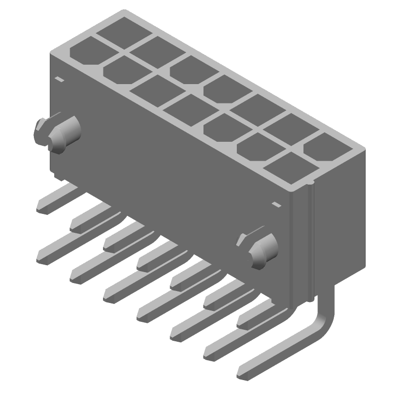 14 Pos Male Rectangular Power Connector, 600V, 13A, Right Angle, Solder