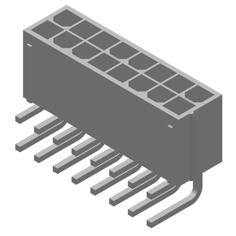 Power Connector, 16 Pos, 9A, 600V, Solder, RA, Thru-Hole