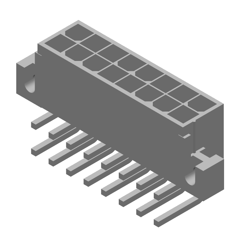 Power Connector, 16 Pos, 9A, 600V, RA Solder TH, Male, Tin