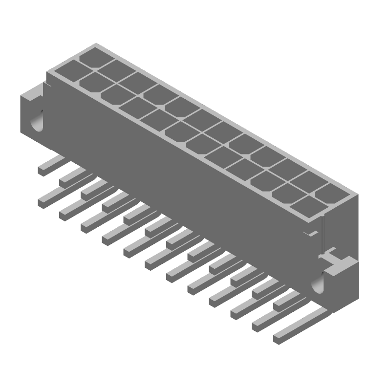 24 Pos Power Connector, 9A, 600V, Solder, RA, Thru-Hole