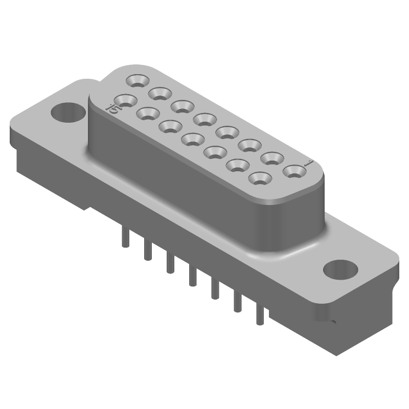 15 Pos D-Sub Connector, Female, Vertical, Gold/Tin, 125V