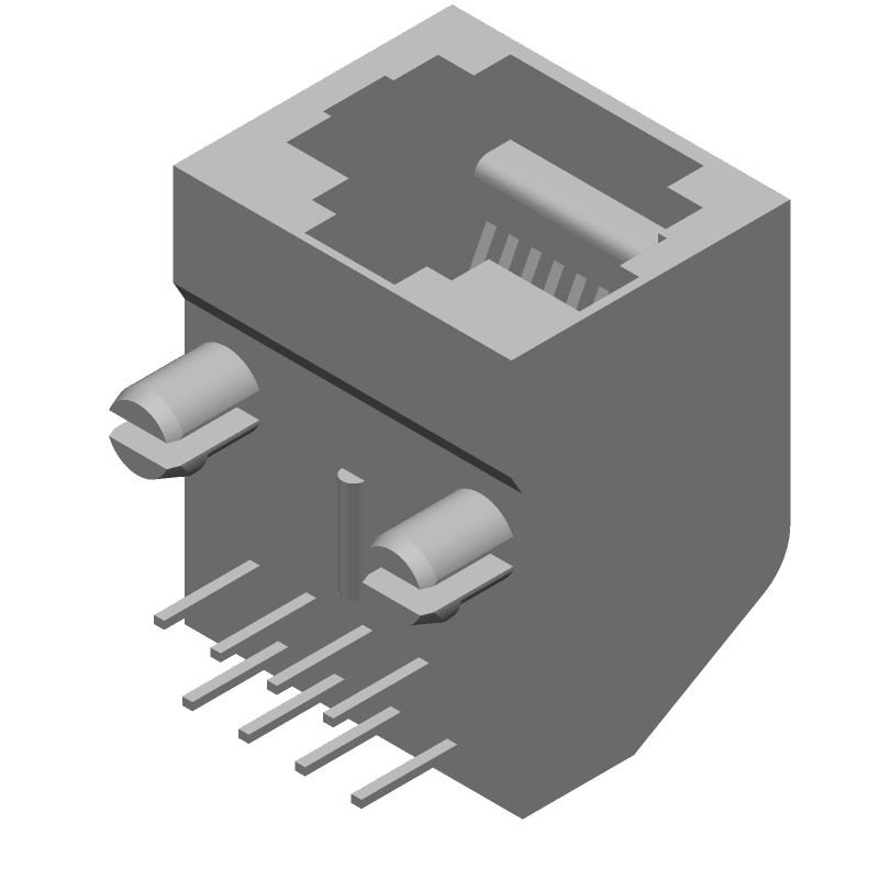RJ11 Connector, 8 Pos, Female, Solder, Right Angle, 1 Port