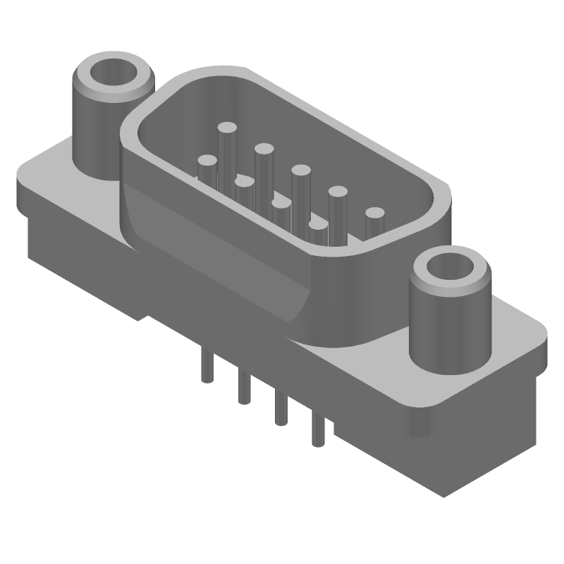 9 Pos HD D-Sub Connector, Male, Vertical, Through Hole, Gold/Tin