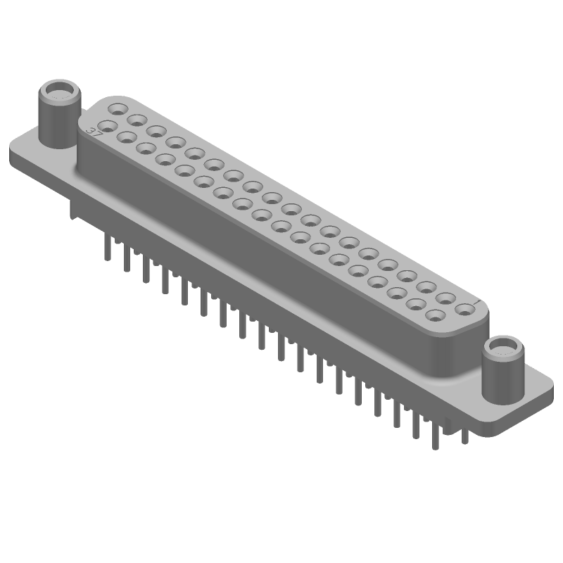 37 Pos Female D-Sub Connector, Vertical, Gold/Tin, Signal