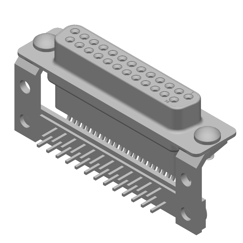 25 Pos Female D-Sub Connector, Right Angle, Through Hole, Gold/Tin Plated